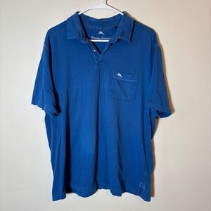Tommy Bahama Men's Pima Cotton Polo‎ Shirt Short Sleeve Blue Casual Size Medium